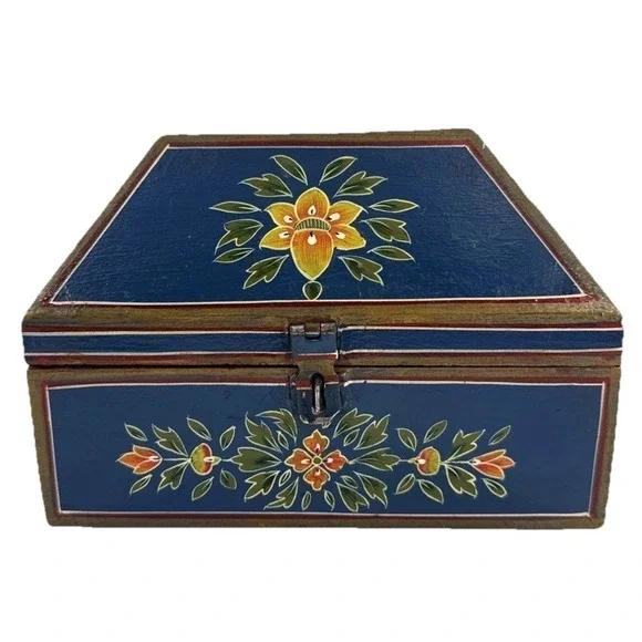 Vintage Wooden Dome Shaped Storage Box Original Old Hand Crafted Painted