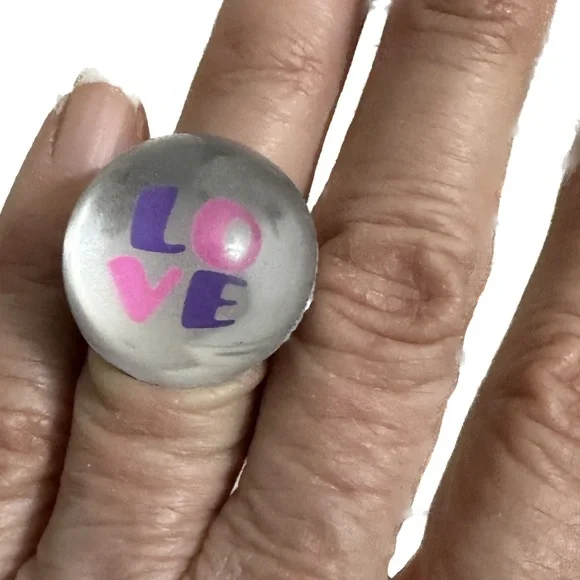 VTG RARE Y2K LISA FRANK PINK PURPLE LOVE RING BLING JEWELRY VALENTINE GIFT LOVE