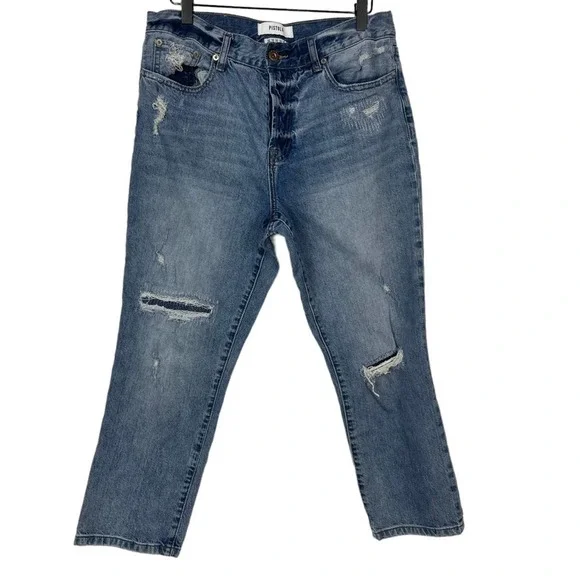 Pistola Distressed Patched High Rise Jeans Light Wash Size 30