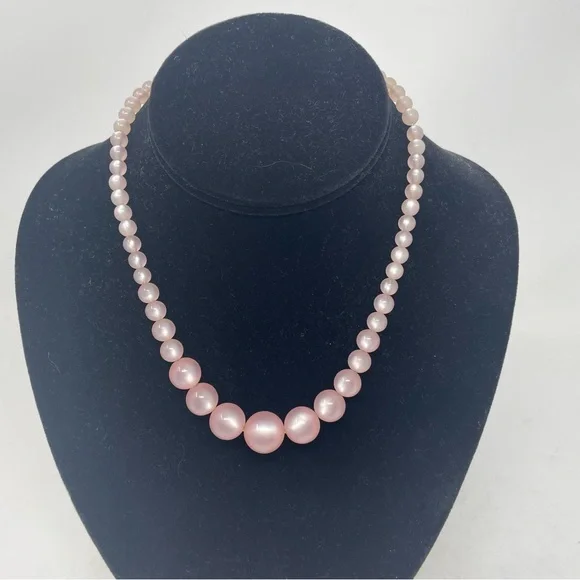 NECKLACE Vintage Child'S Pink Round Beads Bow Clasp