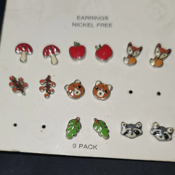 Target Kids Woodland Stud Earring Set - Red, Orange, Green, Silver