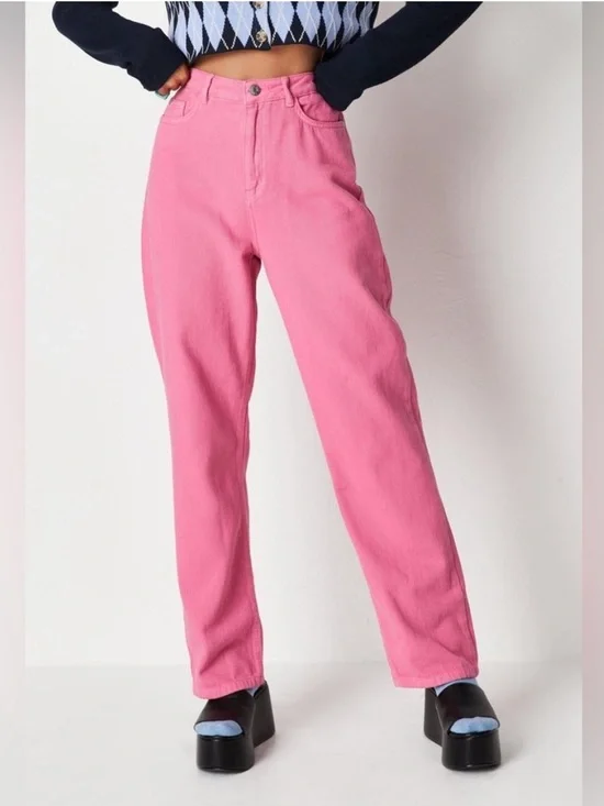 Missguided Bubblegum Pink High Rise Relaxed Straight Denim Jeans Sz 6