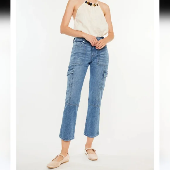 KanCan Aaliyah High Rise Slim Straight Leg Cargo Jeans Size 24