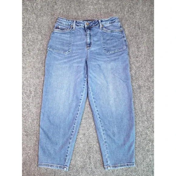 Judy Blue Jeans Womens 33 Blue High Rise Front Patch Pocket Tapered Leg Denim