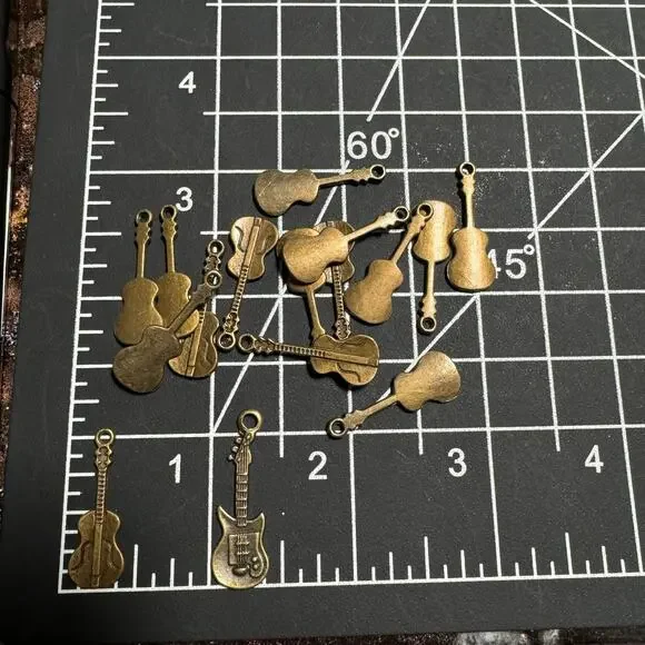 Bronze tone metal guitar charm pendant jewelry making music