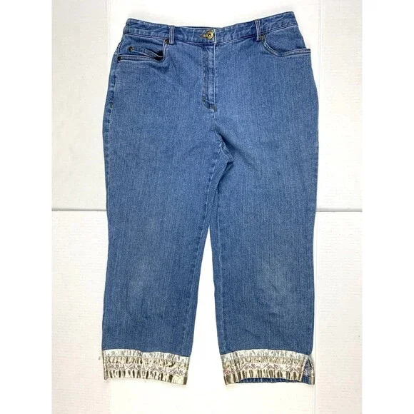 Susan Bristol Women 6 Capri Denim Pants Blue Embroidered Beaded Stretch W29 L22