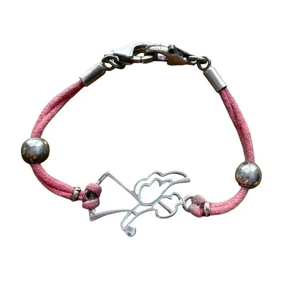 Bracelet baby Guardian Angel Beaded Pink Cord Sterling Silver 4.5 inches