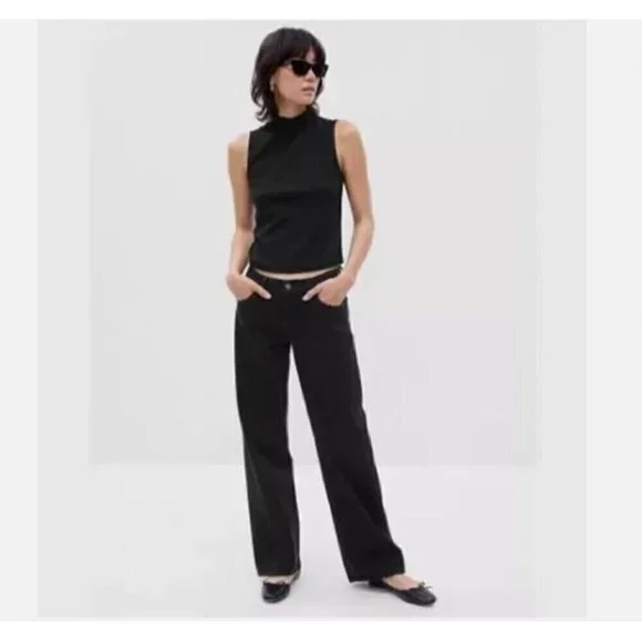 GAP Low Rise Stride Wide Leg Black Wash Jeans Size 4 TALL NWT $90 4T Y2k Skater