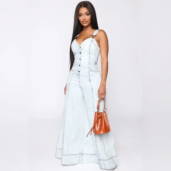 Fashion Nova‎ Light Blue Denim Overalls