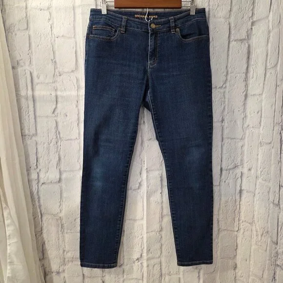 Michael Kors Size 8 Dark Wash Denim Blue Back Logo Detail Skinny Jeans
