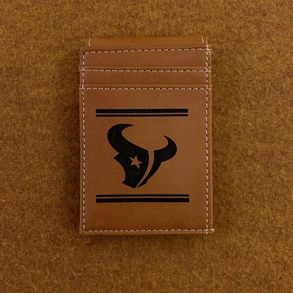 NFL Houston Texans OS Brown Faux Leather Magnetic Money Clip Wallet New