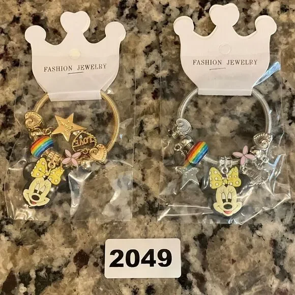 2049 Mini Mouse Gold Or Silver Kids Stretchy Charm Bracelet