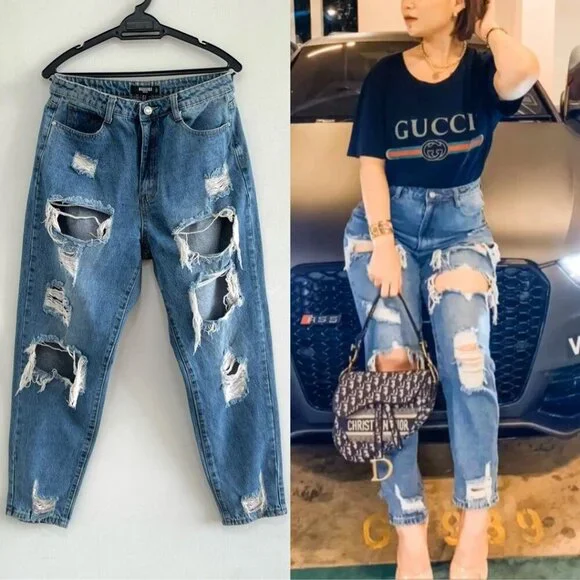 Women's Distressed Mom Jeans, Missguided Petite Riot, Size 6