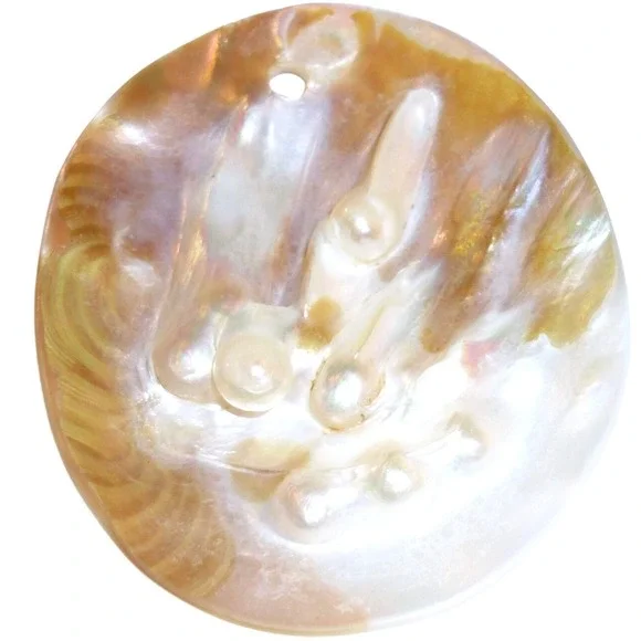 Natural Mother of Pearl Blister Pearl Shell Pendant Focal Bead 2 Inch Iridescent