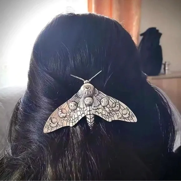 Gothic Silver Moth Hair Pin