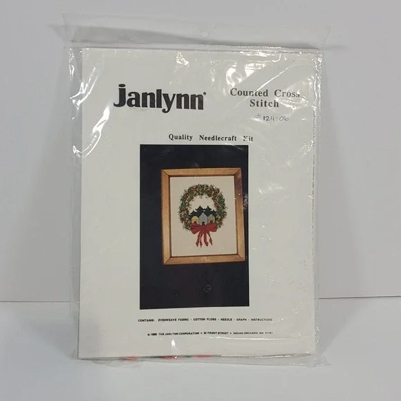 Vintage Janlynn Counted Cross Stitch Kit‎ Holiday Christmas Wreath Village NEW