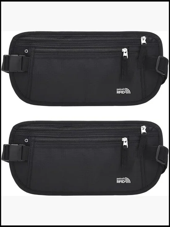 Slim Passport Holder RFID Blocking Travel Money Belt Adjustable Strap Waist