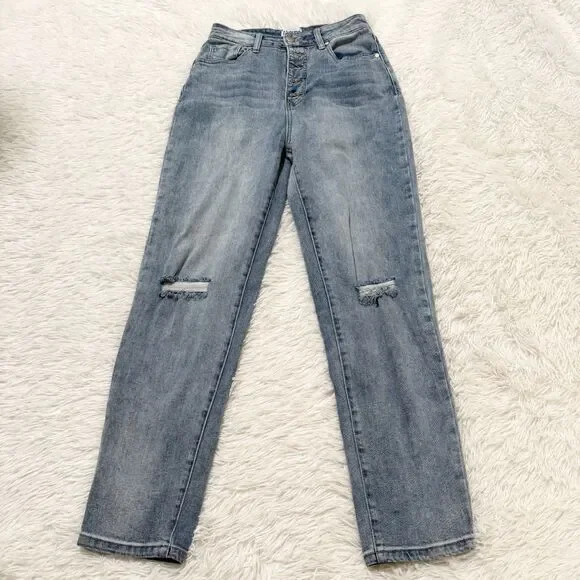 Women Abound High Rise Distressed Mom Jeans in Light Blue Size 27 Casual