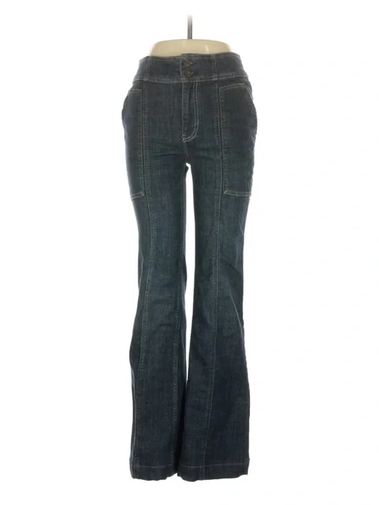 Pilcro by Anthropologie Dark Blue Flare Jeans with Panel Seams