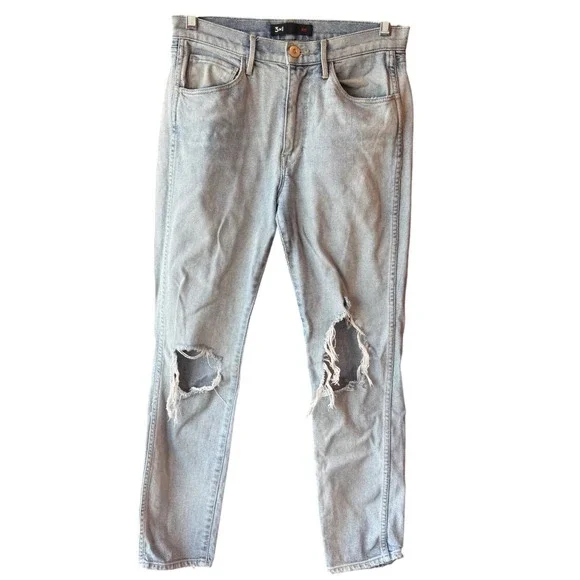 3x1 NYC Slim Straight Jeans Light Wash Size 27 Distressed Everyday Denim
