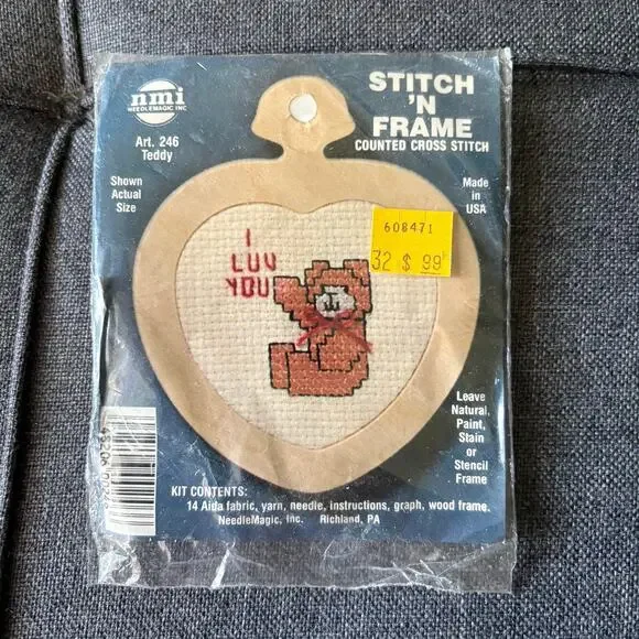 Teddy Vintage Counted Cross Stitch Kit by Stitch N Frame for NeedleMagic - 1980s