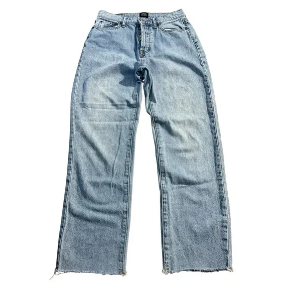 BDG Slim Straight Jeans Blue Light Wash Women's Size 26 Y2K Frayed Hem