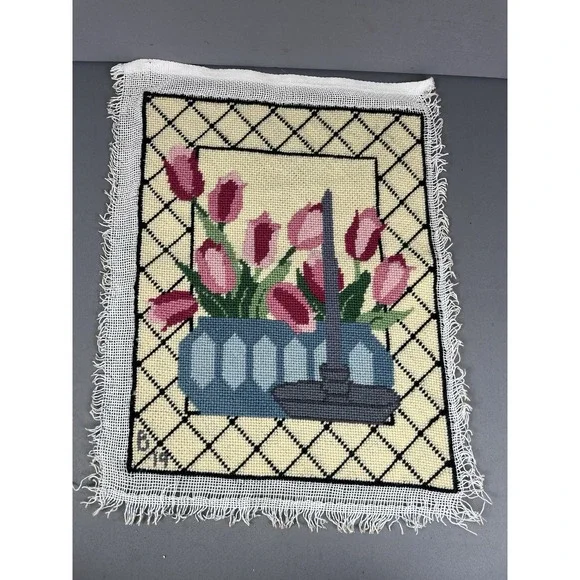 Finished Needlepoint Tulips In Pot 14.5