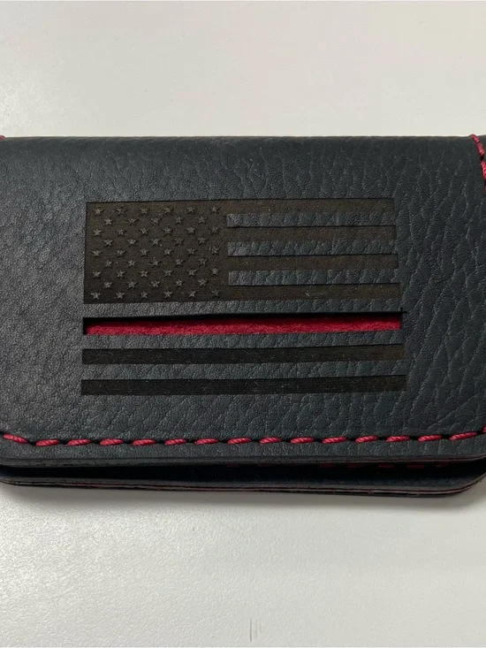 Men's Genuine Leather Wallet - Thin Red Line - with built in money clip