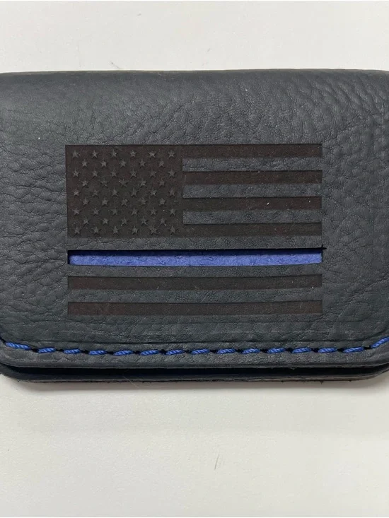 Genuine Leather Wallet - Thin Blue Line - with built in money clip