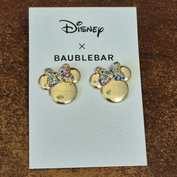 Disney Gold Minnie Mouse Earrings with Colorful Bow