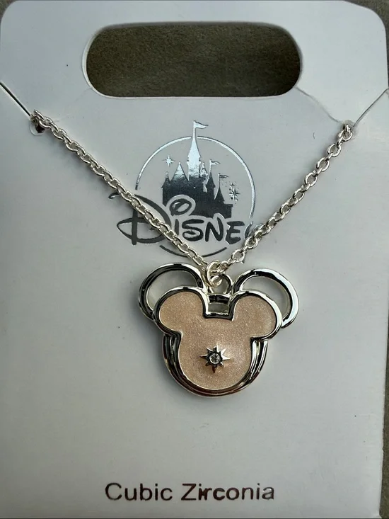 Disney Mickey Mouse Necklace in Silver and Pale Pink