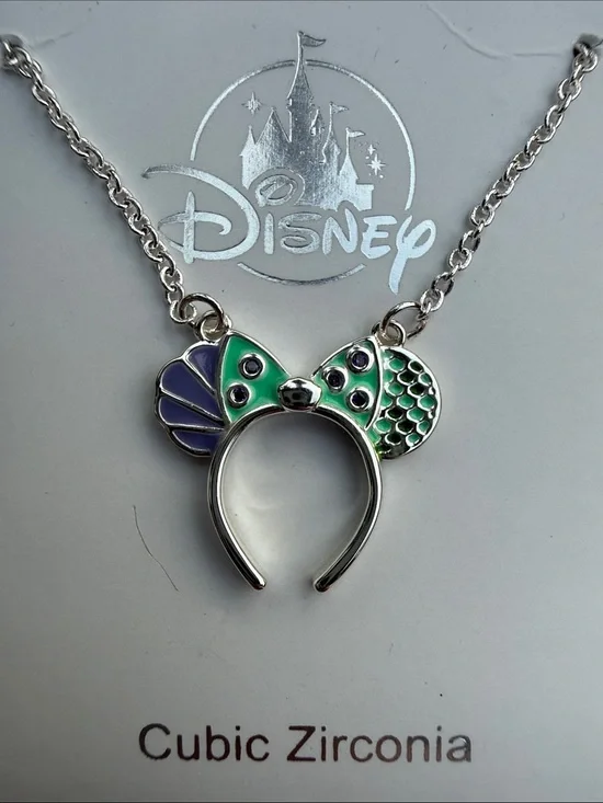 Disney Little Mermaid Minnie Mouse Ear Purple & Green Necklace