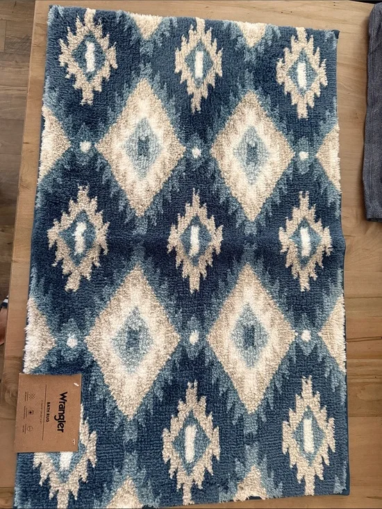 Wrangler Navy Blue and Cream Diamond Shag Door Mat
