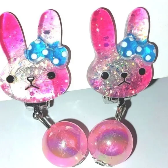 Pink Beautiful Bunny Fashion Clip-on Kids earrings