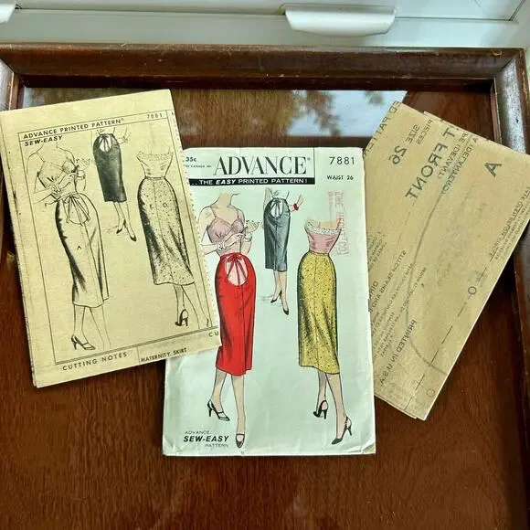 Vintage 1950s Advance Easy Sew Maternity Pencil Skirt Pattern 7881 Waist 26