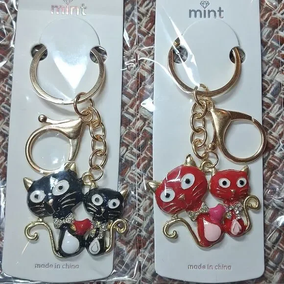 Mint Cat Keychain Set - Black and Red New In Package