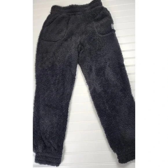 Black Fuzzy Fleece Jogger Pants Loungewear Cozy Sweatpants Womens Medium‎