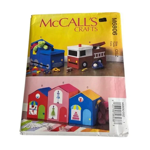 McCalls M6806 Toy Storage Box Sewing Pattern Train Truck House Cottagecore UNCUT