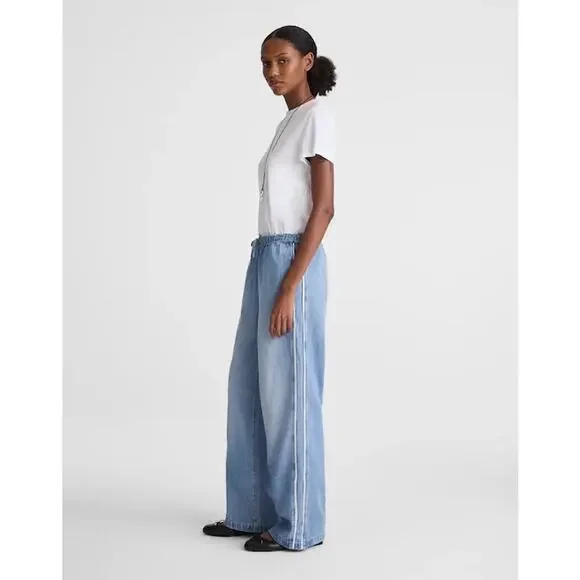 Madewell Tall Pull-On Track Pants in Airy Denim Faded Horizon Wash Size TM