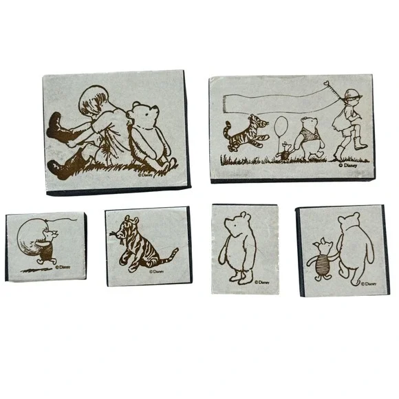 Vintage Disney Winnie the Pooh Rubber Stamp Lot 6 Wood Mounted Piglet Tigger