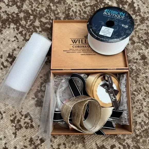 Ribbon bundle in an empty cigar box