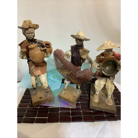 3 VTG Mexico Handmade Folk Art Paper Mache Working Living‎  13