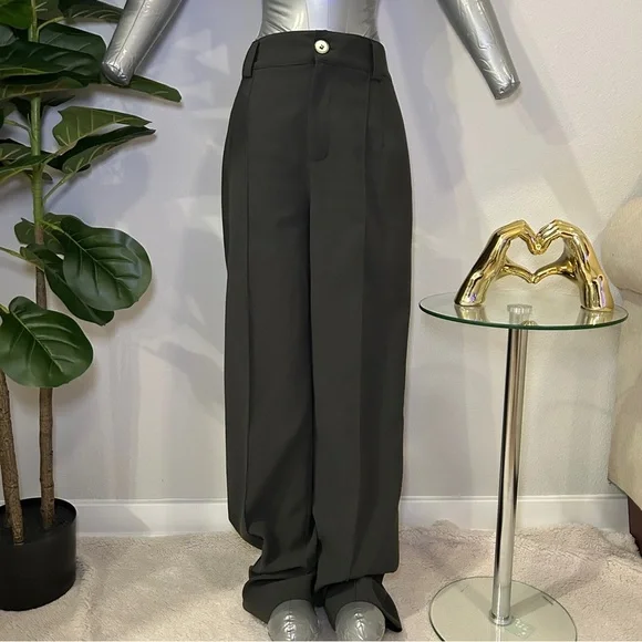 Zara Dark Green High-Waisted Wide-Leg Pants