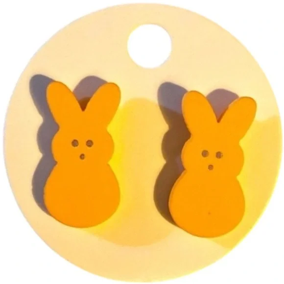 Easter Bunny Earrings, Pierced Earrings, Wooden, Peach, Orange​, NWOT​