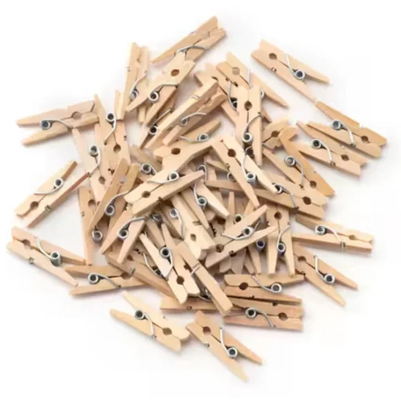 46 Mini Tiny Natural Wood Spring‎ Clothespins 1 inch Crafts Photos Crafts