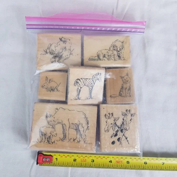 Vintage Wild Animal Wood Mounted Rubber‎ Stamps Lot of 7 Safari Nature Craft