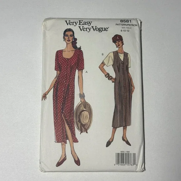 Vogue 8581 Sewing Pattern Women 8-10-12 Multicolor 1993 Dress Jumper Top Uncut