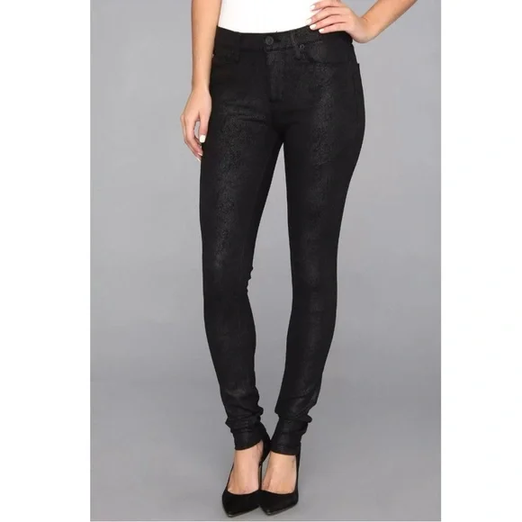 Hudson Black Crackle Ponte Knit Mid Rise Full Length Ankle Skinny Pants 4, 27