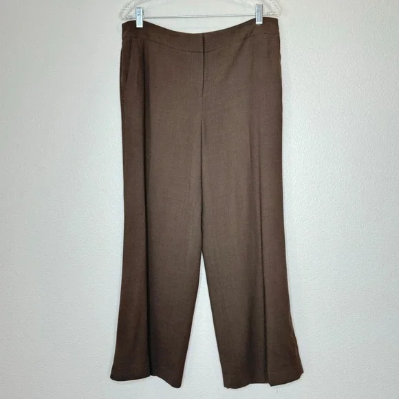 TALBOTS Womens Wool Blend Trousers Pants 12P‎ Petites Brown Lined Office Career