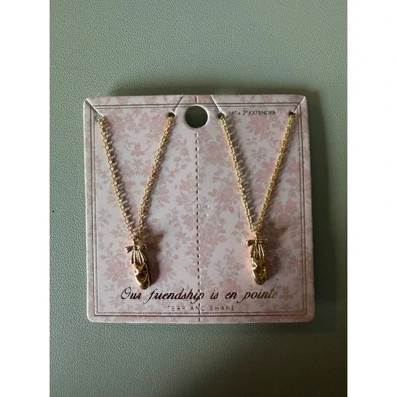Kids Gold Ballet Slipper Friendship Necklace Set 2pc Best Friend Balletcore Gift